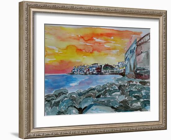 Magnificient Mykonos Sunset Little Venice Greece-Markus Bleichner-Framed Art Print