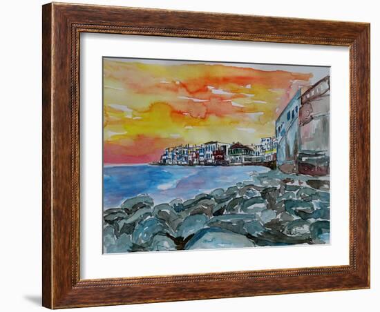 Magnificient Mykonos Sunset Little Venice Greece-Markus Bleichner-Framed Art Print