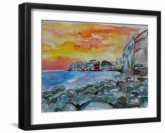 Magnificient Mykonos Sunset Little Venice Greece-Markus Bleichner-Framed Art Print