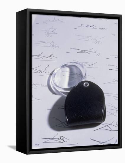 Magnifying Glass on Sheet of Real Dali Signatures-Volker Steger-Framed Premier Image Canvas