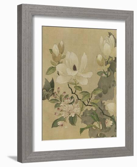 Magnolia and Butterfly-null-Framed Art Print