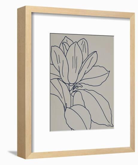 Magnolia Line Drawing v2 Gray Crop-Moira Hershey-Framed Art Print