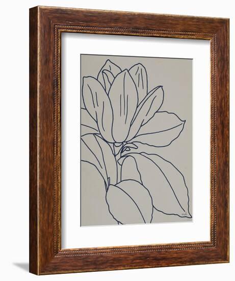 Magnolia Line Drawing v2 Gray Crop-Moira Hershey-Framed Art Print