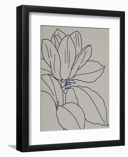 Magnolia Line Drawing v2 Gray Crop-Moira Hershey-Framed Art Print