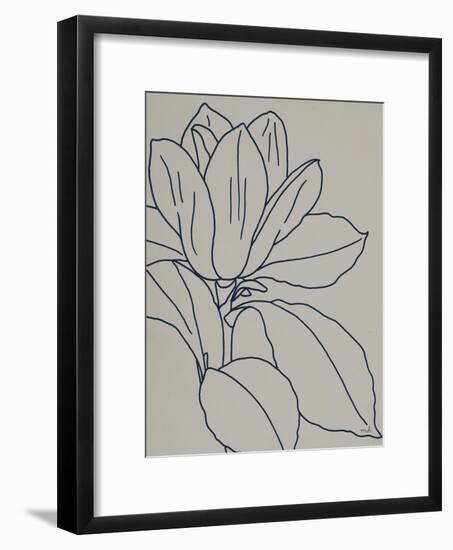 Magnolia Line Drawing v2 Gray Crop-Moira Hershey-Framed Premium Giclee Print