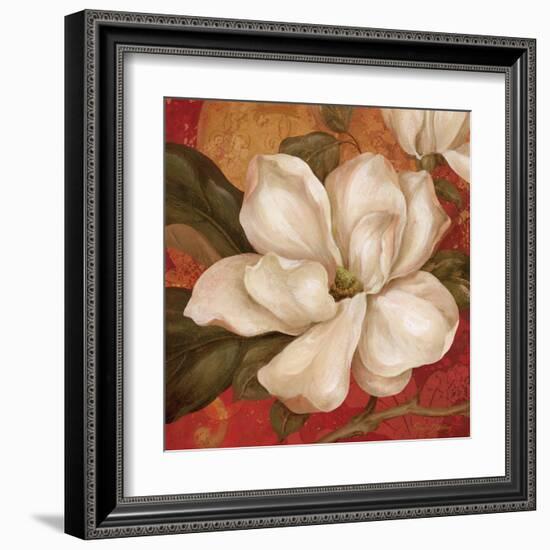 Magnolia on Red II-Pamela Gladding-Framed Art Print