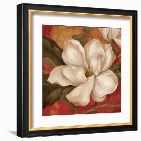 Magnolia on Red II-Pamela Gladding-Framed Art Print