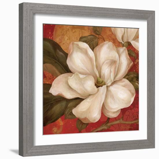 Magnolia on Red II-Pamela Gladding-Framed Art Print