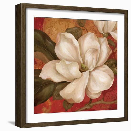 Magnolia on Red II-Pamela Gladding-Framed Art Print