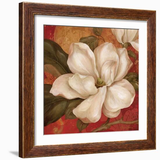 Magnolia on Red II-Pamela Gladding-Framed Art Print