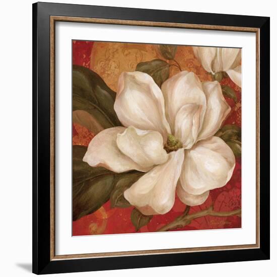 Magnolia on Red II-Pamela Gladding-Framed Art Print