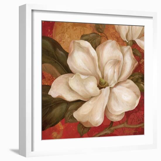 Magnolia on Red II-Pamela Gladding-Framed Art Print