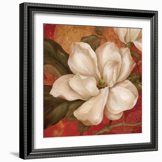 Magnolia on Red II-Pamela Gladding-Framed Art Print