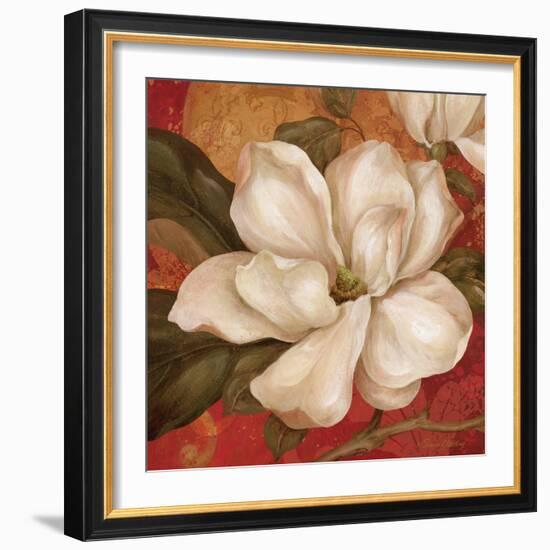 Magnolia on Red II-Pamela Gladding-Framed Art Print