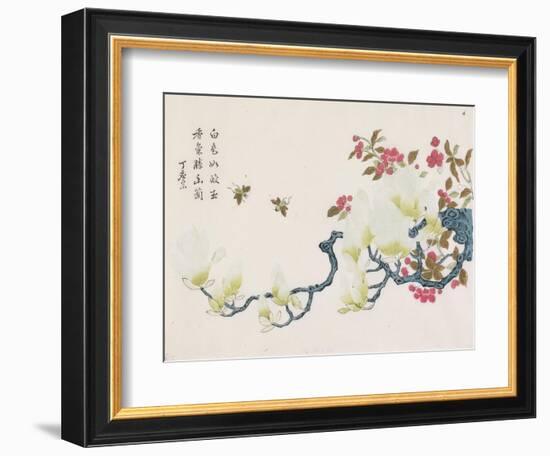 Magnolia, Prunus, Bees-Ding Yingzong-Framed Art Print