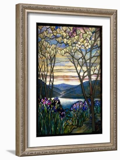 Magnolias and Irises, C.1908 (Leaded Favrile Glass)-Louis Comfort Tiffany-Framed Giclee Print