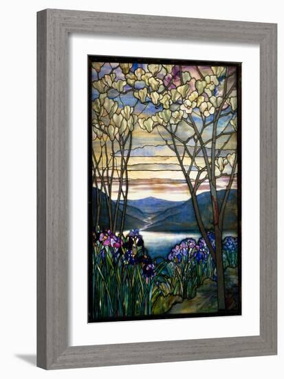 Magnolias and Irises, C.1908 (Leaded Favrile Glass)-Louis Comfort Tiffany-Framed Giclee Print