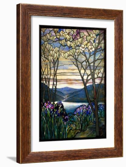 Magnolias and Irises, C.1908 (Leaded Favrile Glass)-Louis Comfort Tiffany-Framed Giclee Print