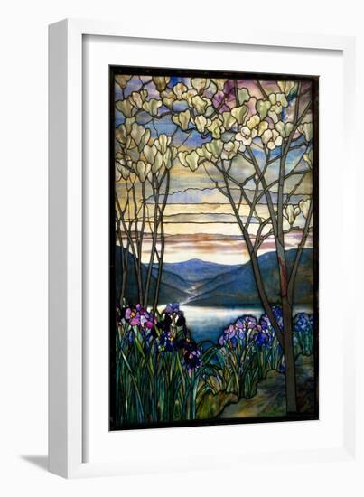 Magnolias and Irises, C.1908 (Leaded Favrile Glass)-Louis Comfort Tiffany-Framed Giclee Print