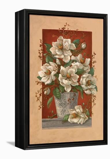 Magnolias En Rouge-Janet Kruskamp-Framed Stretched Canvas