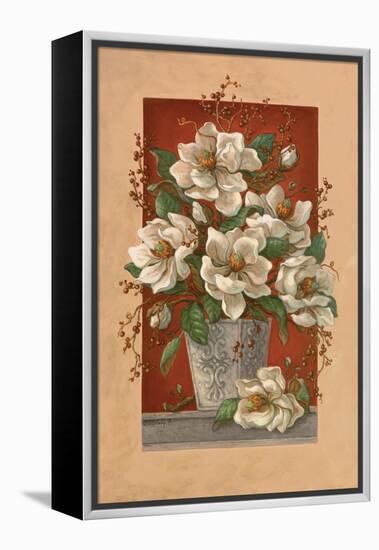 Magnolias En Rouge-Janet Kruskamp-Framed Stretched Canvas