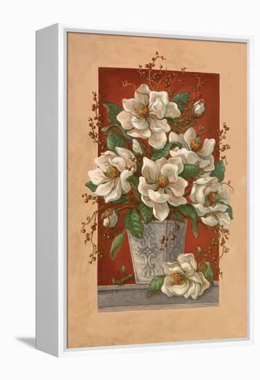 Magnolias En Rouge-Janet Kruskamp-Framed Stretched Canvas