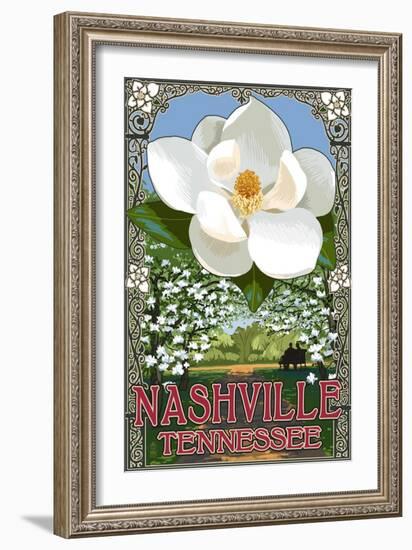 Magnolias - Nashville, Tennessee-Lantern Press-Framed Art Print