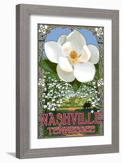 Magnolias - Nashville, Tennessee-Lantern Press-Framed Art Print