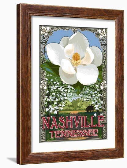 Magnolias - Nashville, Tennessee-Lantern Press-Framed Art Print