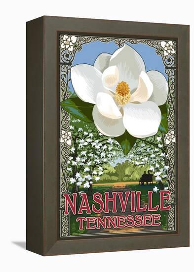 Magnolias - Nashville, Tennessee-Lantern Press-Framed Stretched Canvas