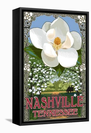 Magnolias - Nashville, Tennessee-Lantern Press-Framed Stretched Canvas