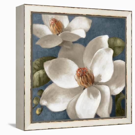Magnolias on Blue I-Lanie Loreth-Framed Stretched Canvas