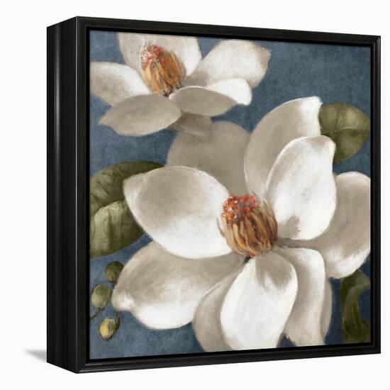 Magnolias on Blue I-Lanie Loreth-Framed Stretched Canvas