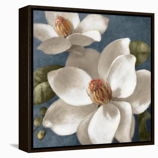 Magnolias on Blue I-Lanie Loreth-Framed Stretched Canvas