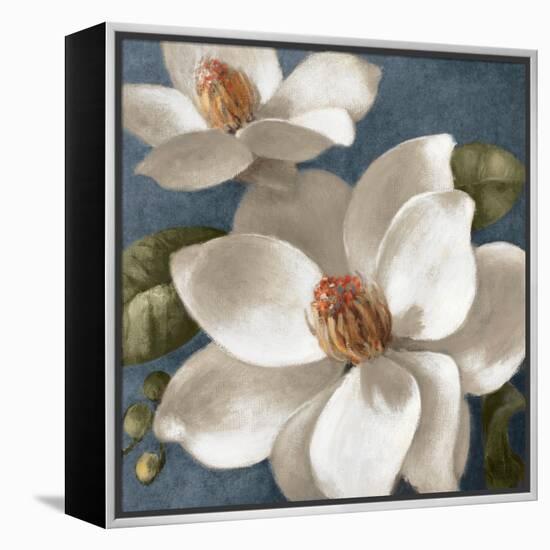 Magnolias on Blue I-Lanie Loreth-Framed Stretched Canvas