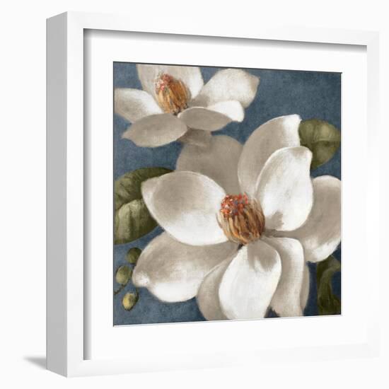 Magnolias on Blue I-Lanie Loreth-Framed Art Print