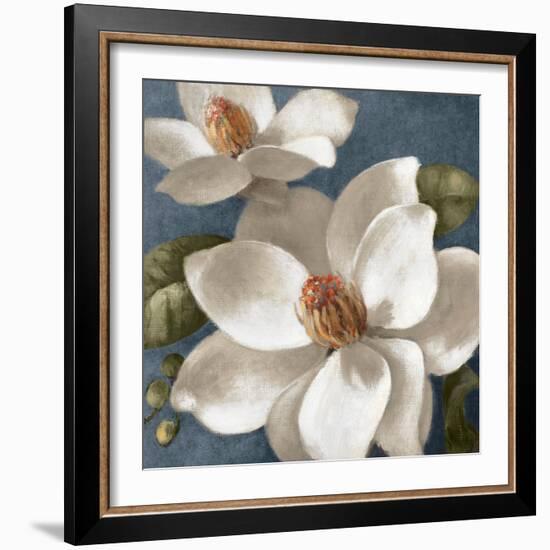 Magnolias on Blue I-Lanie Loreth-Framed Art Print