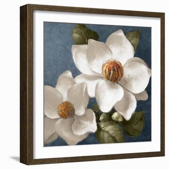 Magnolias on Blue II-Lanie Loreth-Framed Art Print