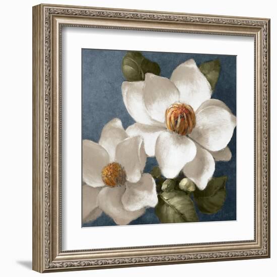 Magnolias on Blue II-Lanie Loreth-Framed Art Print