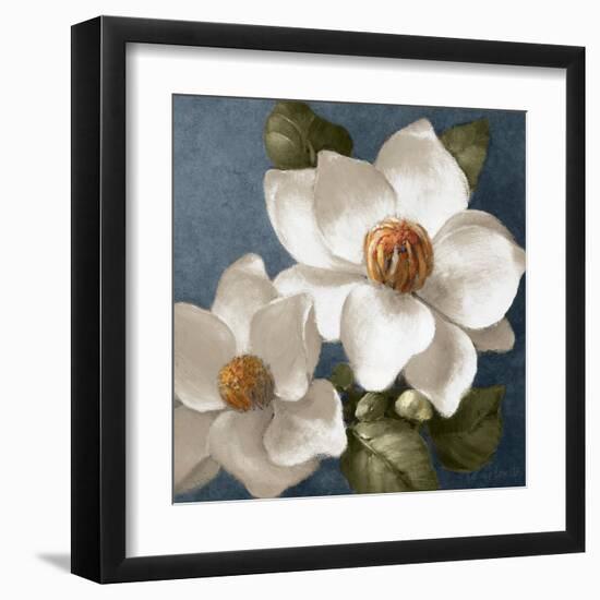 Magnolias on Blue II-Lanie Loreth-Framed Art Print