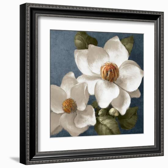 Magnolias on Blue II-Lanie Loreth-Framed Art Print