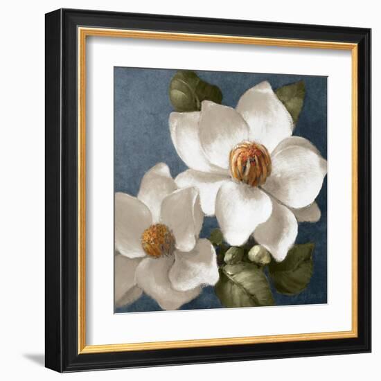 Magnolias on Blue II-Lanie Loreth-Framed Art Print