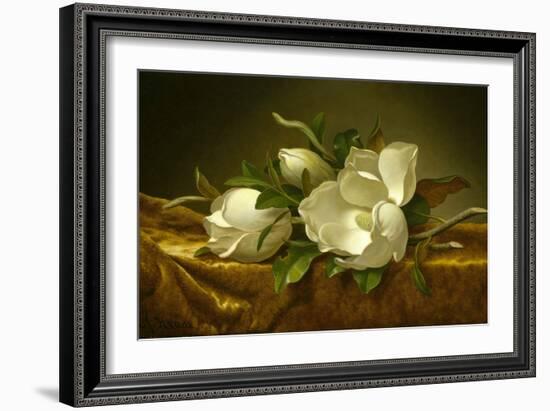 Magnolias on Gold Velvet Cloth, C. 1889-Martin Johnson Heade-Framed Giclee Print