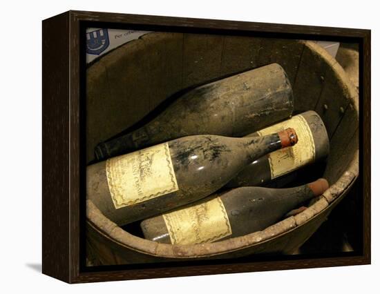 Magnum Bottles in Wooden Vat at Chateau Saint Cosme, Gigondas, Vaucluse, Rhone, Provence, France-Per Karlsson-Framed Premier Image Canvas