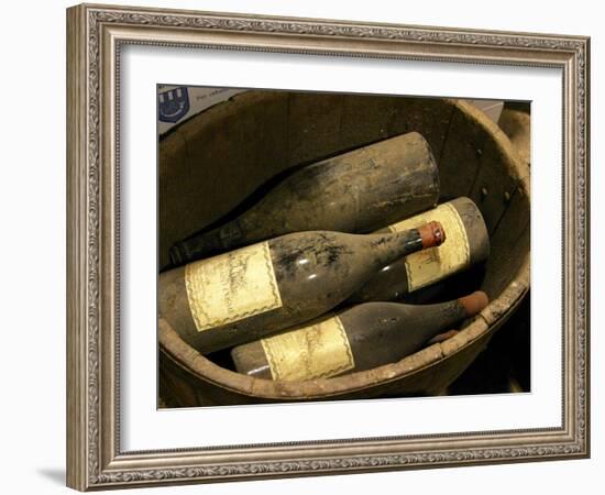 Magnum Bottles in Wooden Vat at Chateau Saint Cosme, Gigondas, Vaucluse, Rhone, Provence, France-Per Karlsson-Framed Photographic Print