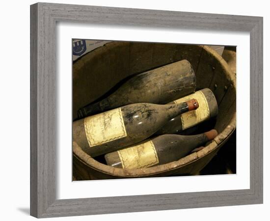 Magnum Bottles in Wooden Vat at Chateau Saint Cosme, Gigondas, Vaucluse, Rhone, Provence, France-Per Karlsson-Framed Photographic Print