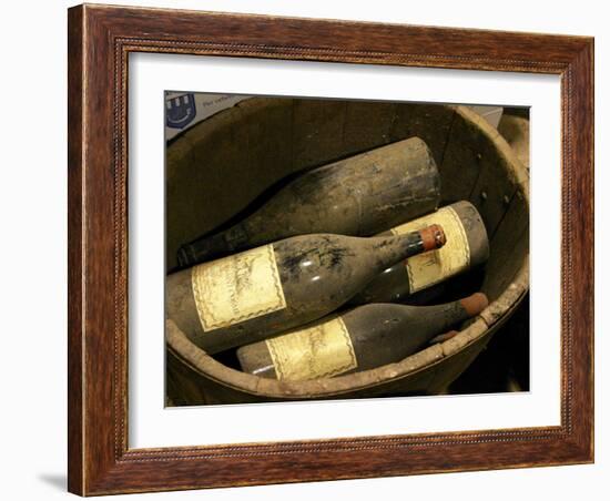 Magnum Bottles in Wooden Vat at Chateau Saint Cosme, Gigondas, Vaucluse, Rhone, Provence, France-Per Karlsson-Framed Photographic Print