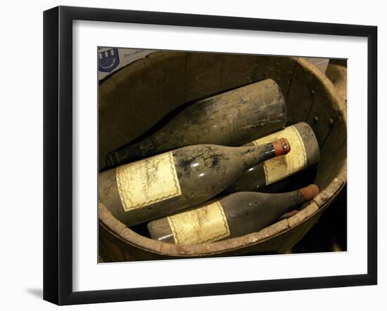 Magnum Bottles in Wooden Vat at Chateau Saint Cosme, Gigondas, Vaucluse, Rhone, Provence, France-Per Karlsson-Framed Photographic Print