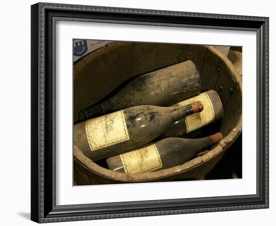 Magnum Bottles in Wooden Vat at Chateau Saint Cosme, Gigondas, Vaucluse, Rhone, Provence, France-Per Karlsson-Framed Photographic Print