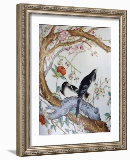 Magpies Amongst Red Peonies and Prunus Branches, a Detail from a Fine Enamel Famille Rose Vase-null-Framed Giclee Print